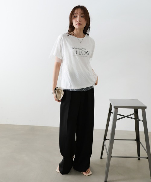 Bab(バブ)の「ドットチュールレイヤードロゴカットソー(Tシャツ/カットソー・レディース・ブラック/オフホワイト・FREE)」の5枚目の写真