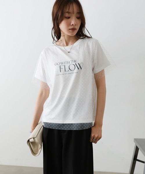 Bab(バブ)の「ドットチュールレイヤードロゴカットソー(Tシャツ/カットソー・レディース・ブラック/オフホワイト・FREE)」の6枚目の写真