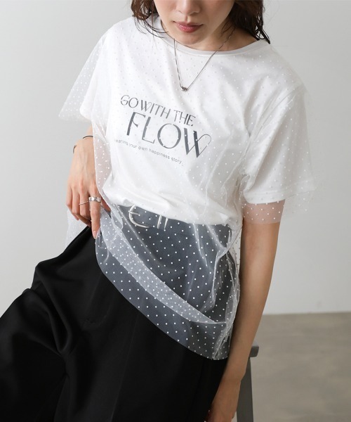 Bab(バブ)の「ドットチュールレイヤードロゴカットソー(Tシャツ/カットソー・レディース・ブラック/オフホワイト・FREE)」の7枚目の写真