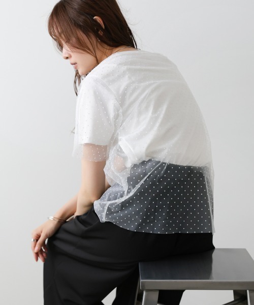 Bab(バブ)の「ドットチュールレイヤードロゴカットソー(Tシャツ/カットソー・レディース・ブラック/オフホワイト・FREE)」の8枚目の写真