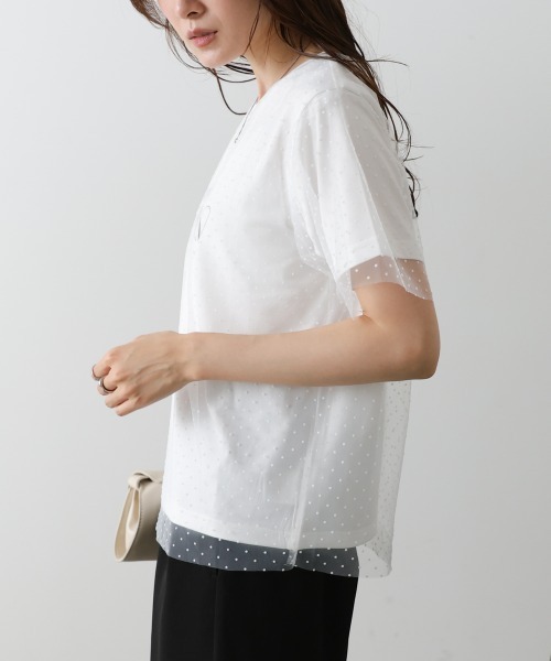 Bab(バブ)の「ドットチュールレイヤードロゴカットソー(Tシャツ/カットソー・レディース・ブラック/オフホワイト・FREE)」の10枚目の写真