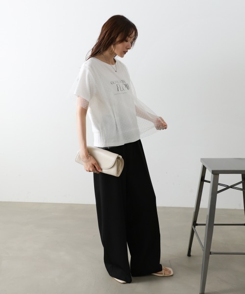 Bab(バブ)の「ドットチュールレイヤードロゴカットソー(Tシャツ/カットソー・レディース・ブラック/オフホワイト・FREE)」の12枚目の写真