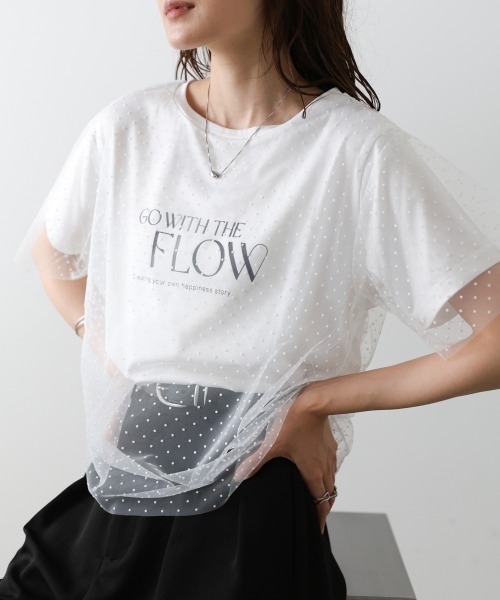 Bab(バブ)の「ドットチュールレイヤードロゴカットソー(Tシャツ/カットソー・レディース・ブラック/オフホワイト・FREE)」の13枚目の写真