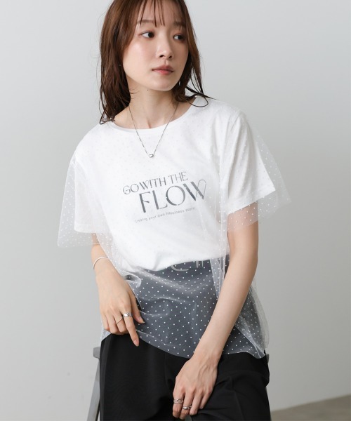 Bab(バブ)の「ドットチュールレイヤードロゴカットソー(Tシャツ/カットソー・レディース・ブラック/オフホワイト・FREE)」の14枚目の写真