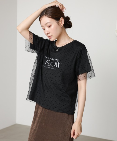 Bab(バブ)の「ドットチュールレイヤードロゴカットソー(Tシャツ/カットソー・レディース・ブラック/オフホワイト・FREE)」の16枚目の写真