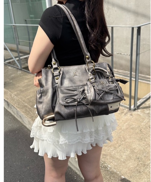 one after another NICE CLAUP(ワンアフターアナザーナイスクラップ)の「アンブレラホルダー付きドロストバック(ショルダーバッグ・レディース・ピンク/アイボリー/スミクロ・FREE)」の5枚目の写真