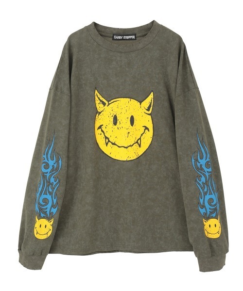 Candy Stripper(キャンディストリッパー)の「DEVIL SMILE トップス(Tシャツ/カットソー・レディース・カーキ/チャコール/オフホワイト・FREE)」の19枚目の写真