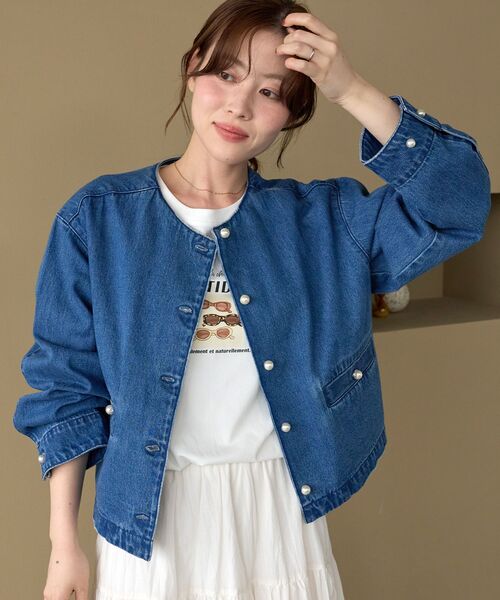 le.coeur blanc(ルクールブラン)の「パールボタンノーカラーデニムジャケット(デニムジャケット・レディース・ブラック/ブルー・38)」の11枚目の写真