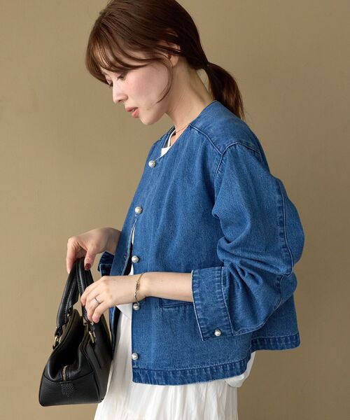 le.coeur blanc(ルクールブラン)の「パールボタンノーカラーデニムジャケット(デニムジャケット・レディース・ブラック/ブルー・38)」の12枚目の写真