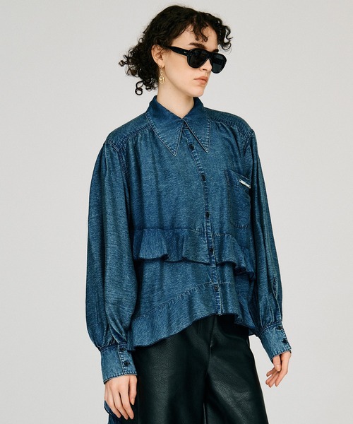 PRANK PROJECT(プランクプロジェクト)の「【2026Autumn Pre-Order】シアーラッフルシャツ / Sheer Ruffle Shirt(シャツ/ブラウス・レディース・ホワイト/ブルー・FREE)」の13枚目の写真