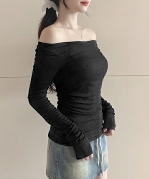 PRIVATE BEACH(プライベートビーチ)の「2WAY着用オフショルダーUネックロンT(Tシャツ/カットソー・レディース・ホワイト/ブラック/グレー・FREE)」の8枚目の写真