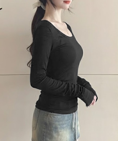 PRIVATE BEACH(プライベートビーチ)の「2WAY着用オフショルダーUネックロンT(Tシャツ/カットソー・レディース・ホワイト/ブラック/グレー・FREE)」の10枚目の写真