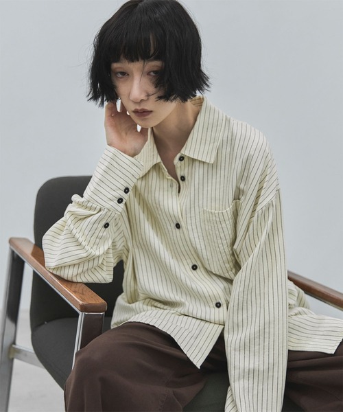 feepur(フェピュール)の「ビンテージライクストライプシャツ(シャツ/ブラウス・レディース・チャコールグレー/アイボリー・MEDIUM)」の5枚目の写真