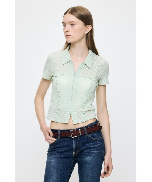 MOUSSY(マウジー)の「LACY ZIP UP シャツ(シャツ/ブラウス・レディース・ライトグリーン/オフホワイト/ダークブラウン・FREE)」の16枚目の写真