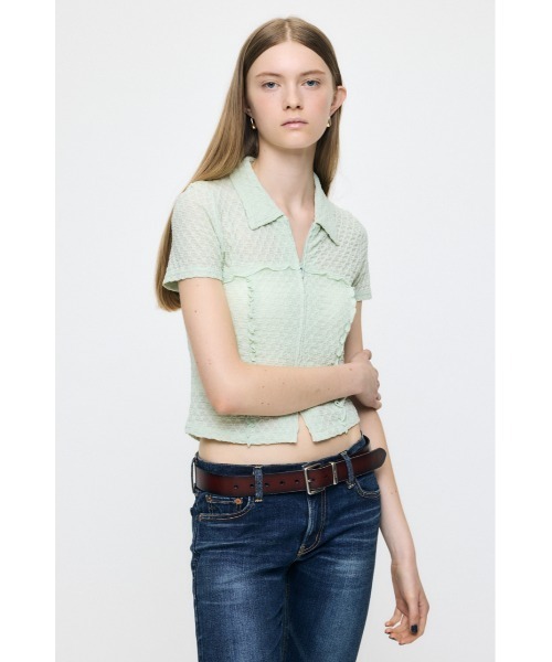 MOUSSY(マウジー)の「LACY ZIP UP シャツ(シャツ/ブラウス・レディース・ライトグリーン/オフホワイト/ダークブラウン・FREE)」の17枚目の写真