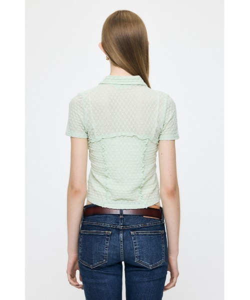 MOUSSY(マウジー)の「LACY ZIP UP シャツ(シャツ/ブラウス・レディース・ライトグリーン/オフホワイト/ダークブラウン・FREE)」の4枚目の写真
