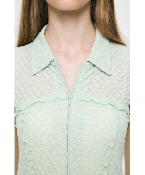 MOUSSY(マウジー)の「LACY ZIP UP シャツ(シャツ/ブラウス・レディース・ライトグリーン/オフホワイト/ダークブラウン・FREE)」の5枚目の写真