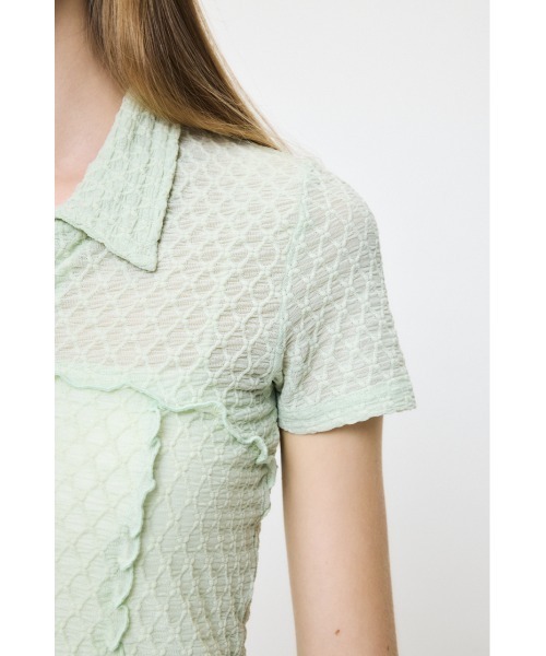 MOUSSY(マウジー)の「LACY ZIP UP シャツ(シャツ/ブラウス・レディース・ライトグリーン/オフホワイト/ダークブラウン・FREE)」の6枚目の写真