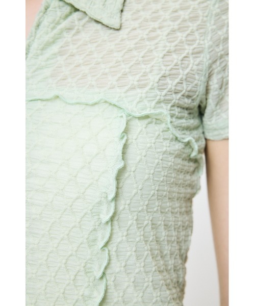 MOUSSY(マウジー)の「LACY ZIP UP シャツ(シャツ/ブラウス・レディース・ライトグリーン/オフホワイト/ダークブラウン・FREE)」の7枚目の写真