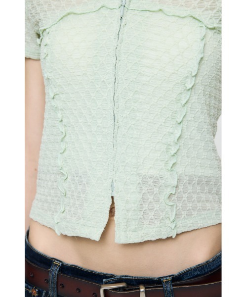MOUSSY(マウジー)の「LACY ZIP UP シャツ(シャツ/ブラウス・レディース・ライトグリーン/オフホワイト/ダークブラウン・FREE)」の8枚目の写真