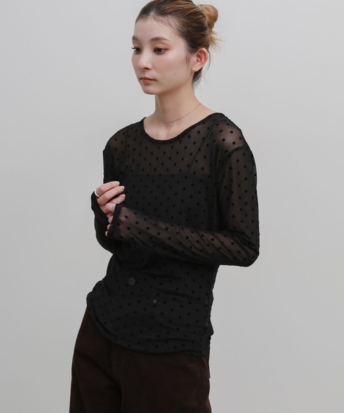 select MOCA(セレクトモカ)の「ドットシアーロンT(Tシャツ/カットソー・レディース・ブラウン/ブラック・FREE)」の16枚目の写真