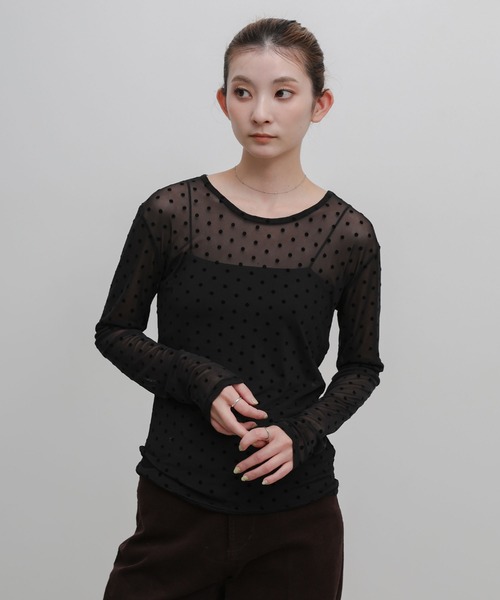 select MOCA(セレクトモカ)の「ドットシアーロンT(Tシャツ/カットソー・レディース・ブラウン/ブラック・FREE)」の15枚目の写真