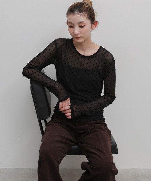 select MOCA(セレクトモカ)の「ドットシアーロンT(Tシャツ/カットソー・レディース・ブラウン/ブラック・FREE)」の18枚目の写真