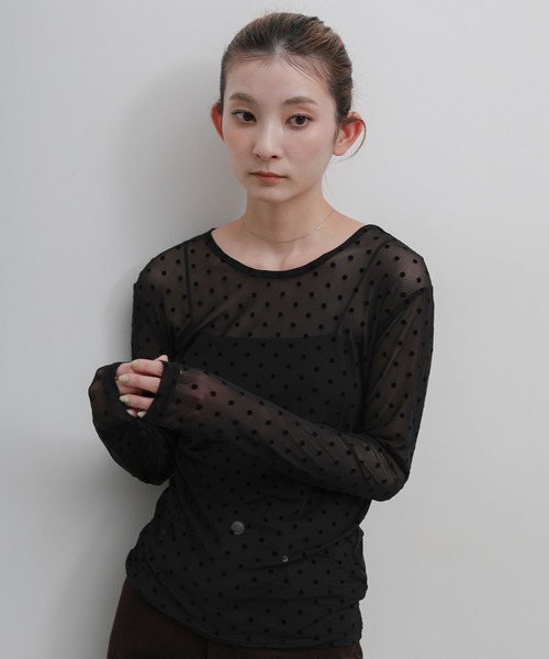 select MOCA(セレクトモカ)の「ドットシアーロンT(Tシャツ/カットソー・レディース・ブラウン/ブラック・FREE)」の19枚目の写真