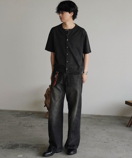 WYM LIDNM(ウィム バイ リドム)の「T/C COMPACT KNIT HENLEY TEE(Tシャツ/カットソー・メンズ・ブラック/ライトグレー/グレー・M/S/L)」の8枚目の写真