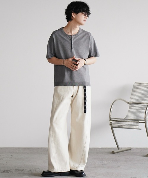 WYM LIDNM(ウィム バイ リドム)の「T/C COMPACT KNIT HENLEY TEE(Tシャツ/カットソー・メンズ・ブラック/ライトグレー/グレー・M/S/L)」の20枚目の写真