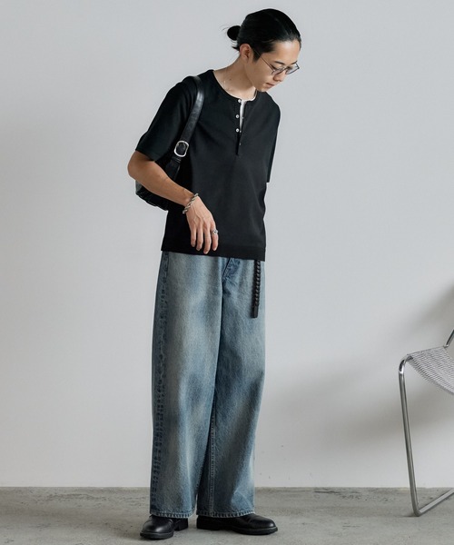 WYM LIDNM(ウィム バイ リドム)の「T/C COMPACT KNIT HENLEY TEE(Tシャツ/カットソー・メンズ・ブラック/ライトグレー/グレー・M/S/L)」の11枚目の写真
