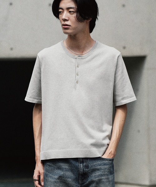 WYM LIDNM(ウィム バイ リドム)の「T/C COMPACT KNIT HENLEY TEE(Tシャツ/カットソー・メンズ・ブラック/ライトグレー/グレー・M/S/L)」の7枚目の写真