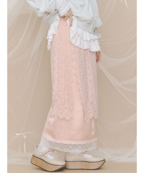 merry jenny(メリージェニー)の「fluffy laceナロースカート(スカート・レディース・ピンク/アイボリー・FREE)」の2枚目の写真