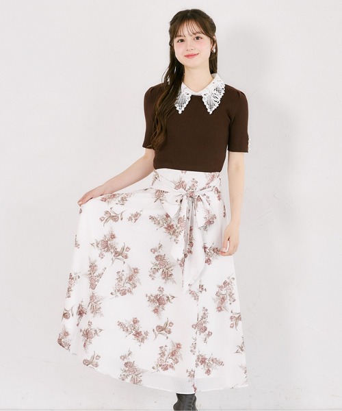 tocco closet(トッコ クローゼット)の「【S・Mサイズ展開】マルチWAYリボン付きシアーチェックフラワープリントフレアスカート(スカート・レディース・ブラウン/ピンク・S/M)」の10枚目の写真