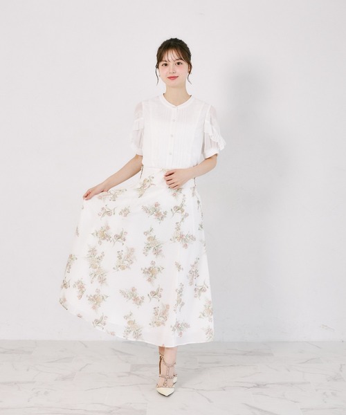 tocco closet(トッコ クローゼット)の「【S・Mサイズ展開】マルチWAYリボン付きシアーチェックフラワープリントフレアスカート(スカート・レディース・ブラウン/ピンク・S/M)」の11枚目の写真
