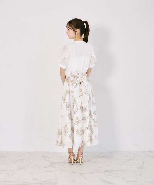 tocco closet(トッコ クローゼット)の「【S・Mサイズ展開】マルチWAYリボン付きシアーチェックフラワープリントフレアスカート(スカート・レディース・ブラウン/ピンク・S/M)」の13枚目の写真