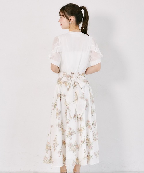 tocco closet(トッコ クローゼット)の「【S・Mサイズ展開】マルチWAYリボン付きシアーチェックフラワープリントフレアスカート(スカート・レディース・ブラウン/ピンク・S/M)」の14枚目の写真