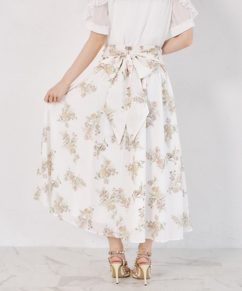 tocco closet(トッコ クローゼット)の「【S・Mサイズ展開】マルチWAYリボン付きシアーチェックフラワープリントフレアスカート(スカート・レディース・ブラウン/ピンク・S/M)」の15枚目の写真