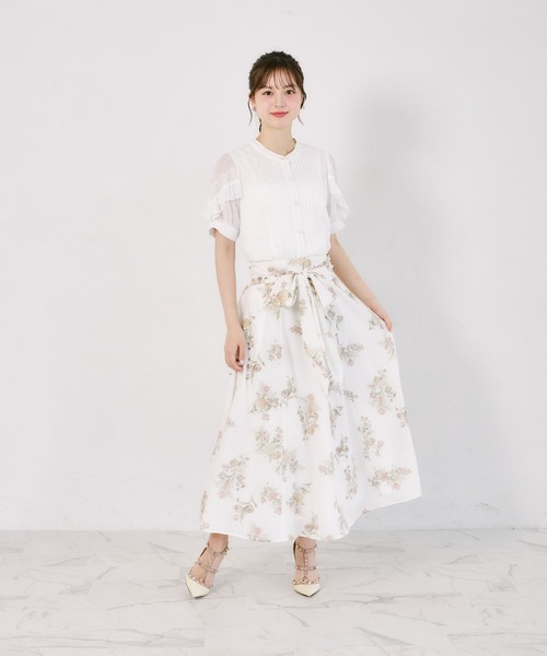 tocco closet(トッコ クローゼット)の「【S・Mサイズ展開】マルチWAYリボン付きシアーチェックフラワープリントフレアスカート(スカート・レディース・ブラウン/ピンク・S/M)」の17枚目の写真
