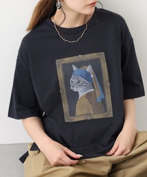 ネコの叫びプリント 五分袖Tシャツ