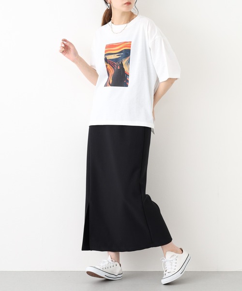 FUNALIVE(ファンアライブ)の「ネコの叫びプリント 五分袖Tシャツ(Tシャツ/カットソー・レディース・グレー系/ホワイト系/チャコールグレー/オフホワイト・L/M)」の8枚目の写真