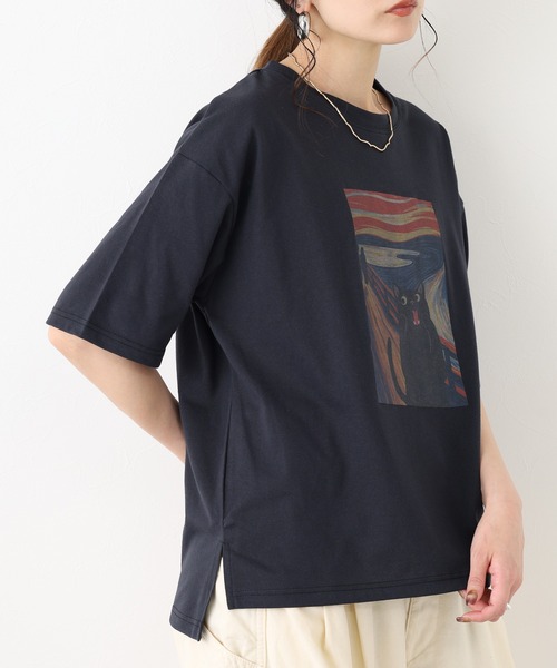 FUNALIVE(ファンアライブ)の「ネコの叫びプリント 五分袖Tシャツ(Tシャツ/カットソー・レディース・グレー系/ホワイト系/チャコールグレー/オフホワイト・L/M)」の14枚目の写真