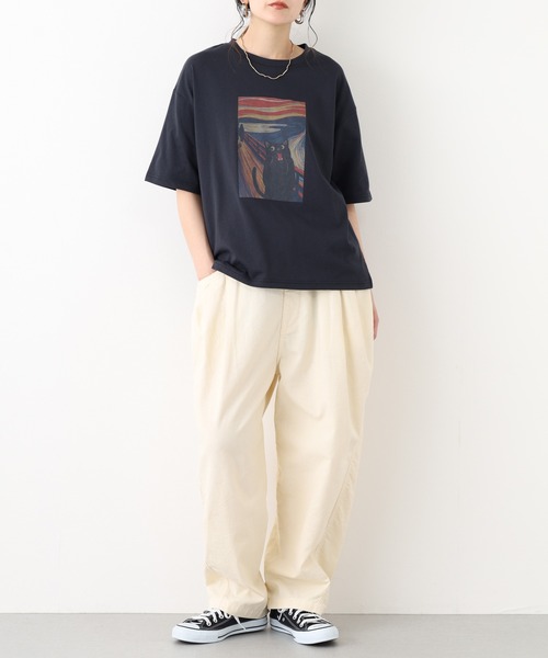 FUNALIVE(ファンアライブ)の「ネコの叫びプリント 五分袖Tシャツ(Tシャツ/カットソー・レディース・グレー系/ホワイト系/チャコールグレー/オフホワイト・L/M)」の15枚目の写真