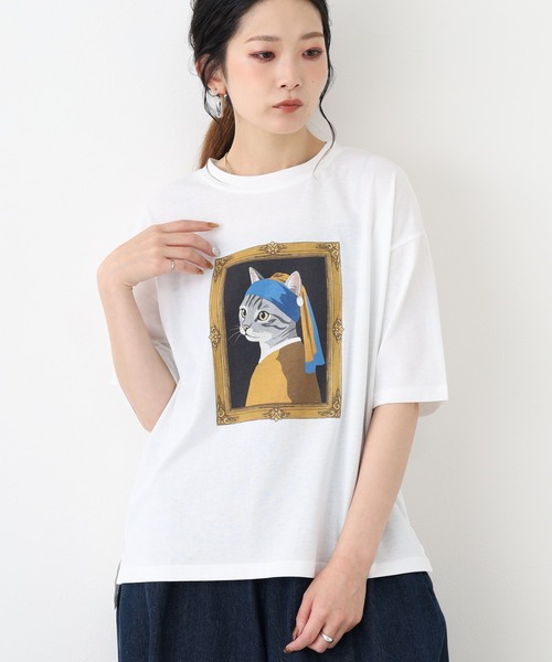 FUNALIVE(ファンアライブ)の「ネコの叫びプリント 五分袖Tシャツ(Tシャツ/カットソー・レディース・グレー系/ホワイト系/チャコールグレー/オフホワイト・L/M)」の22枚目の写真