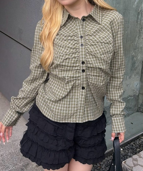 Another Branch olive des olive(アナザーブランチオリーブデオリーブ)の「チェックギャザーブラウス(シャツ/ブラウス・レディース・カーキ/ベージュ/ベージュ系その他・FREE)」の12枚目の写真