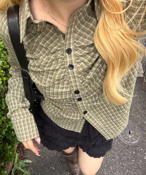 Another Branch olive des olive(アナザーブランチオリーブデオリーブ)の「チェックギャザーブラウス(シャツ/ブラウス・レディース・カーキ/ベージュ/ベージュ系その他・FREE)」の11枚目の写真