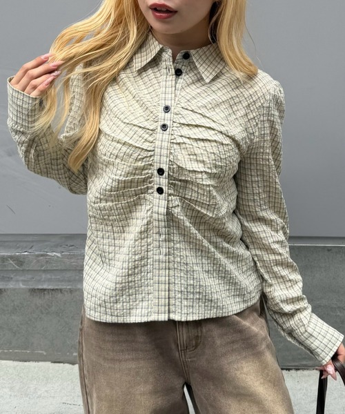 Another Branch olive des olive(アナザーブランチオリーブデオリーブ)の「チェックギャザーブラウス(シャツ/ブラウス・レディース・カーキ/ベージュ/ベージュ系その他・FREE)」の20枚目の写真