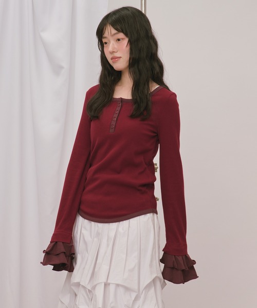 loin nuit(ロワンニュイ)の「bell sleeve rib tops / ベルスリーブリブトップス(Tシャツ/カットソー・レディース・ブラック/ボルドー/グレー/カーキ/アイボリー・FREE)」の9枚目の写真