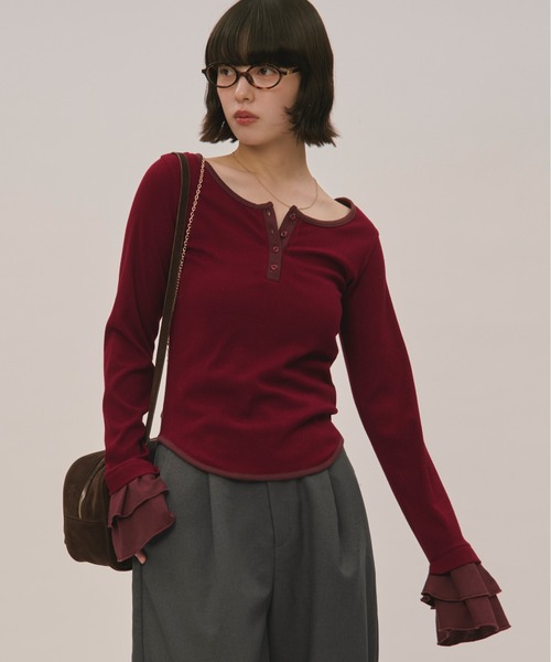 loin nuit(ロワンニュイ)の「bell sleeve rib tops / ベルスリーブリブトップス(Tシャツ/カットソー・レディース・ブラック/ボルドー/グレー/カーキ/アイボリー・FREE)」の15枚目の写真