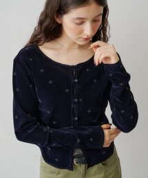 ラインストーンシアーベロアカーディガン